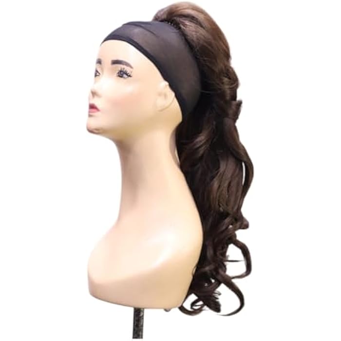 DILLARDS Synthetic Hair Wig with Braided Crown Design, Dark Brown Curly Long Style, Floral Accent, Headband Included - Image 1